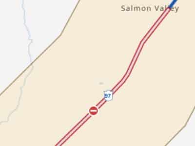 DriveBC map showing incident near Salmon Valley