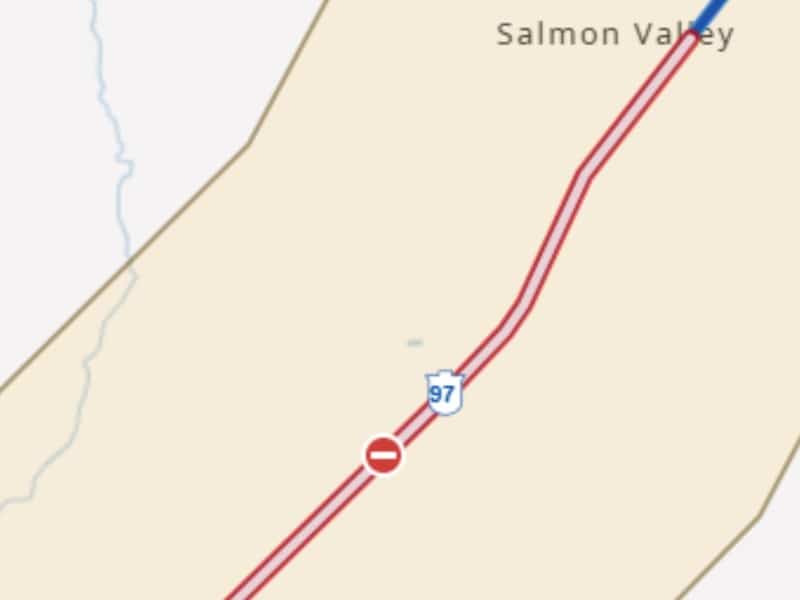 DriveBC map showing incident near Salmon Valley