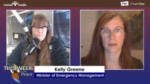 Two people recording a podcast