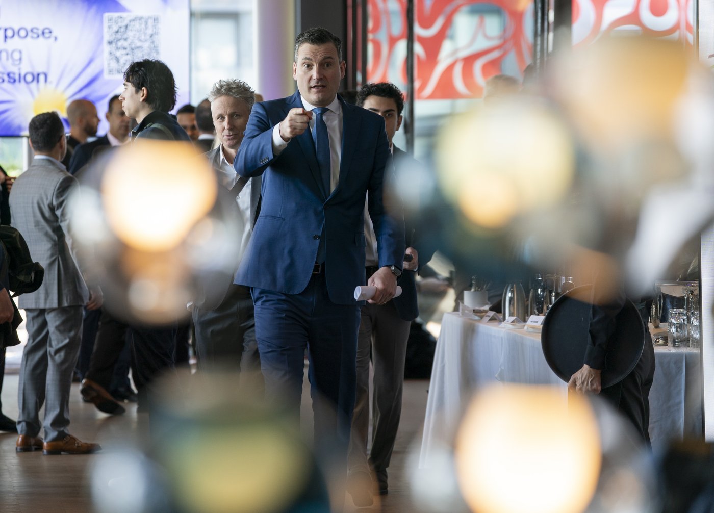 Evan Solomon, Minister of Artificial Intelligence and Digital Innovation, leaves a press conference in Vancouver after announcing plans for three large-scale AI data centre project in British Columbia on Monday, May 11, 2026. THE CANADIAN PRESS/Rich Lam