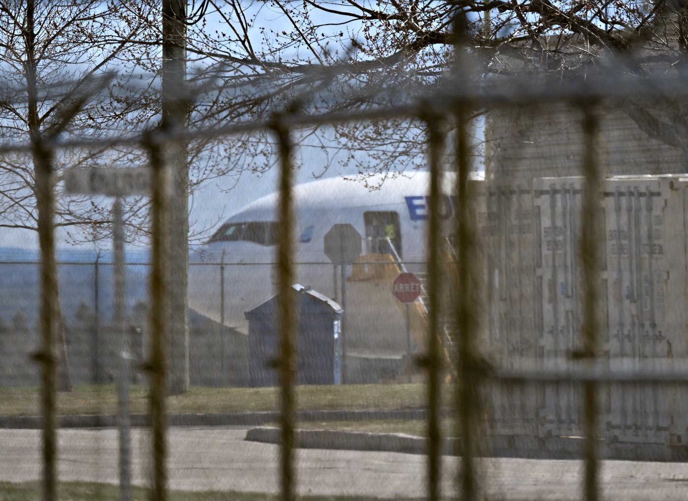 A Euroatlantic Boeing 767 lands at the Bagotville airport in Saguenay, Que. on Sunday, May 10, 2026. The plane is carrying four Canadians that were on a cruise ship that was affected with hantavirus. THE CANADIAN PRESS/Jacques Boissinot