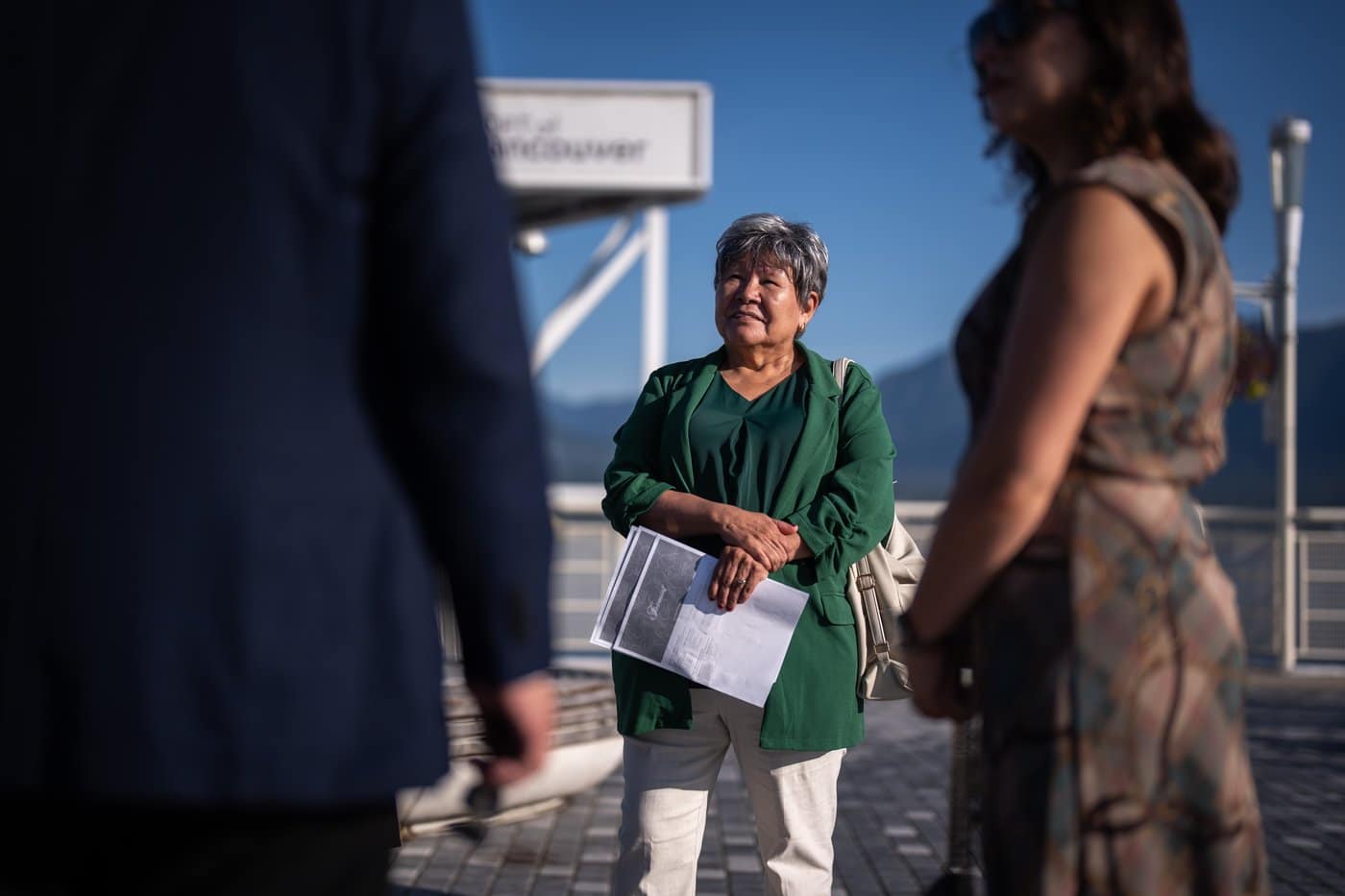 Nisga'a Nation President, Eva Clayton waits for a press conference to start before a Ksi Lisims LNG announcement of an environmental assessment certificate from the Government of British Columbia in Vancouver, on Tuesday, Sept. 16, 2025. THE CANADIAN PRESS/Ethan Cairns