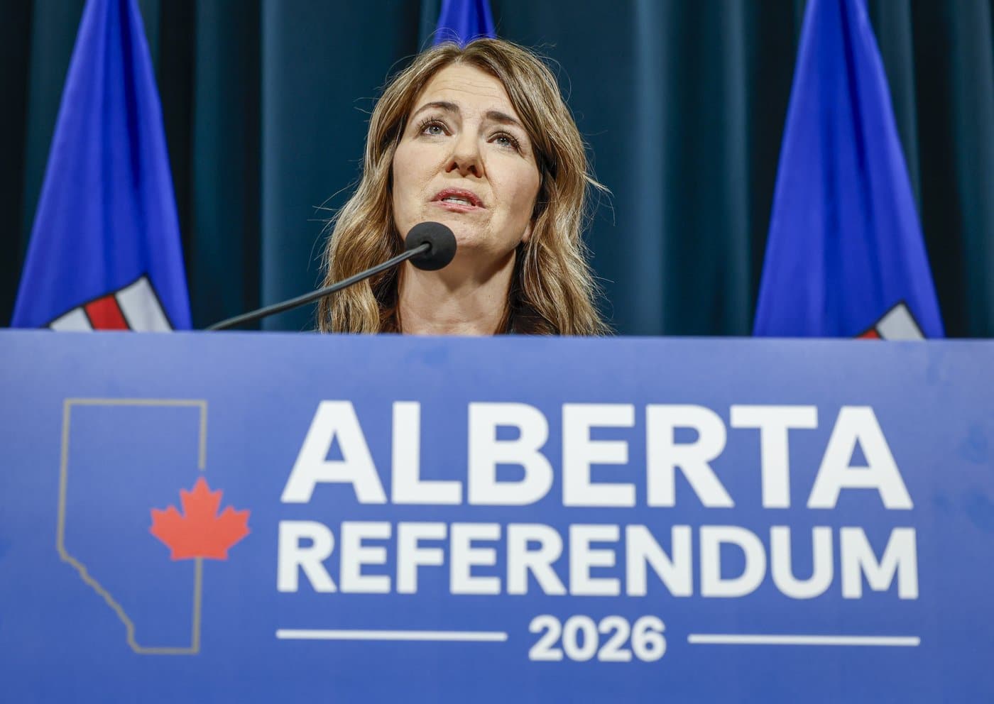 Alberta Premier Danielle Smith speaks during a news conference in Calgary, Alta., Friday, May 22, 2026.THE CANADIAN PRESS/Jeff McIntosh