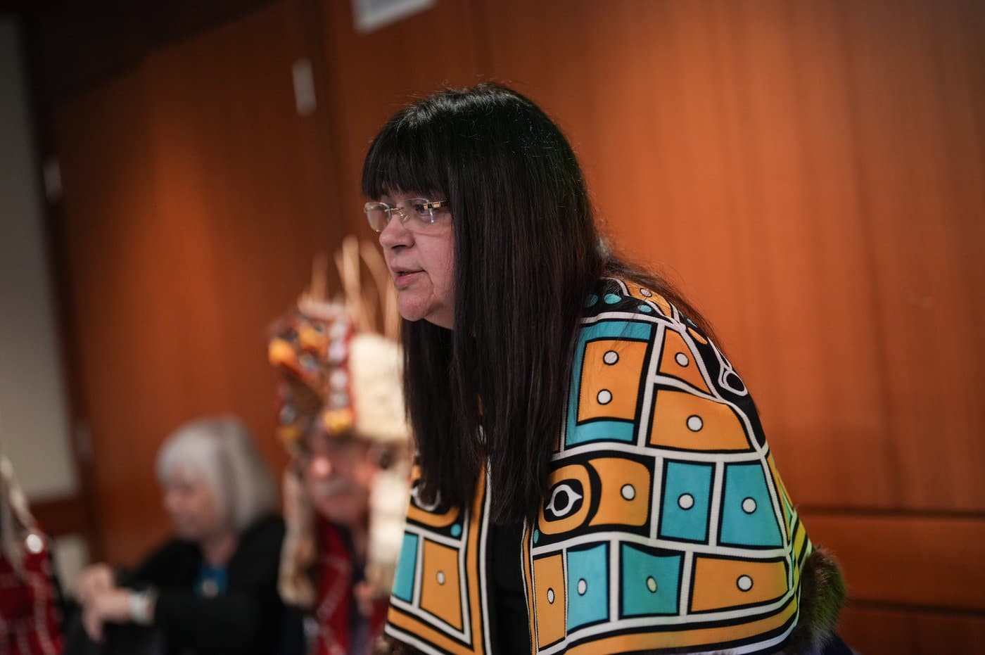 Heiltsuk Nation Chief Marilyn Slett attends a news conference, in Vancouver, B.C., Tuesday, Feb. 25, 2025. THE CANADIAN PRESS/Darryl Dyck