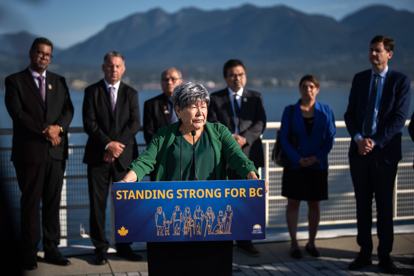 Nisga'a Nation President, Eva Clayton, speaks during a Ksi Lisims LNG announcement of an environmental assessment certificate from the Government of British Columbia in Vancouver, on Tuesday, Sept. 16, 2025. THE CANADIAN PRESS/Ethan Cairns
