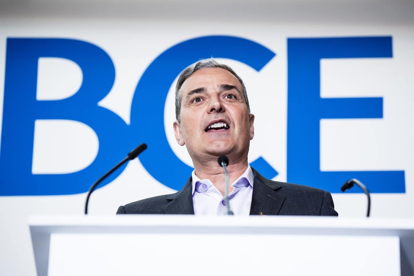 Bell Canada CEO and president Mirko Bibic gives remarks at the BCE annual general meeting in Montreal on Thursday, May 7, 2026. THE CANADIAN PRESS/Christopher Katsarov