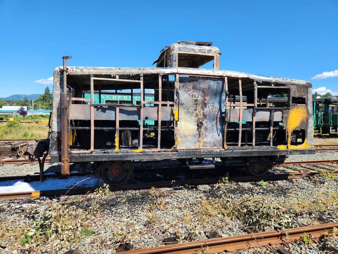 Mounties say they have arrested three youth in connection with a fire on Tuesday, June 16, 2026, that destroyed a historic railway car in Port Alberni, B.C., seen in this handout photo. THE CANADIAN PRESS/Handout — Port Alberni RCMP (Mandatory Credit)