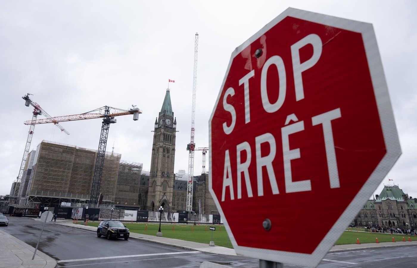 Centre block is seen under construction on Parliament Hill in Ottawa, Thursday, June 18, 2026. The parliamentary session is expected to end today for the summer recess. THE CANADIAN PRESS/Adrian Wyld
