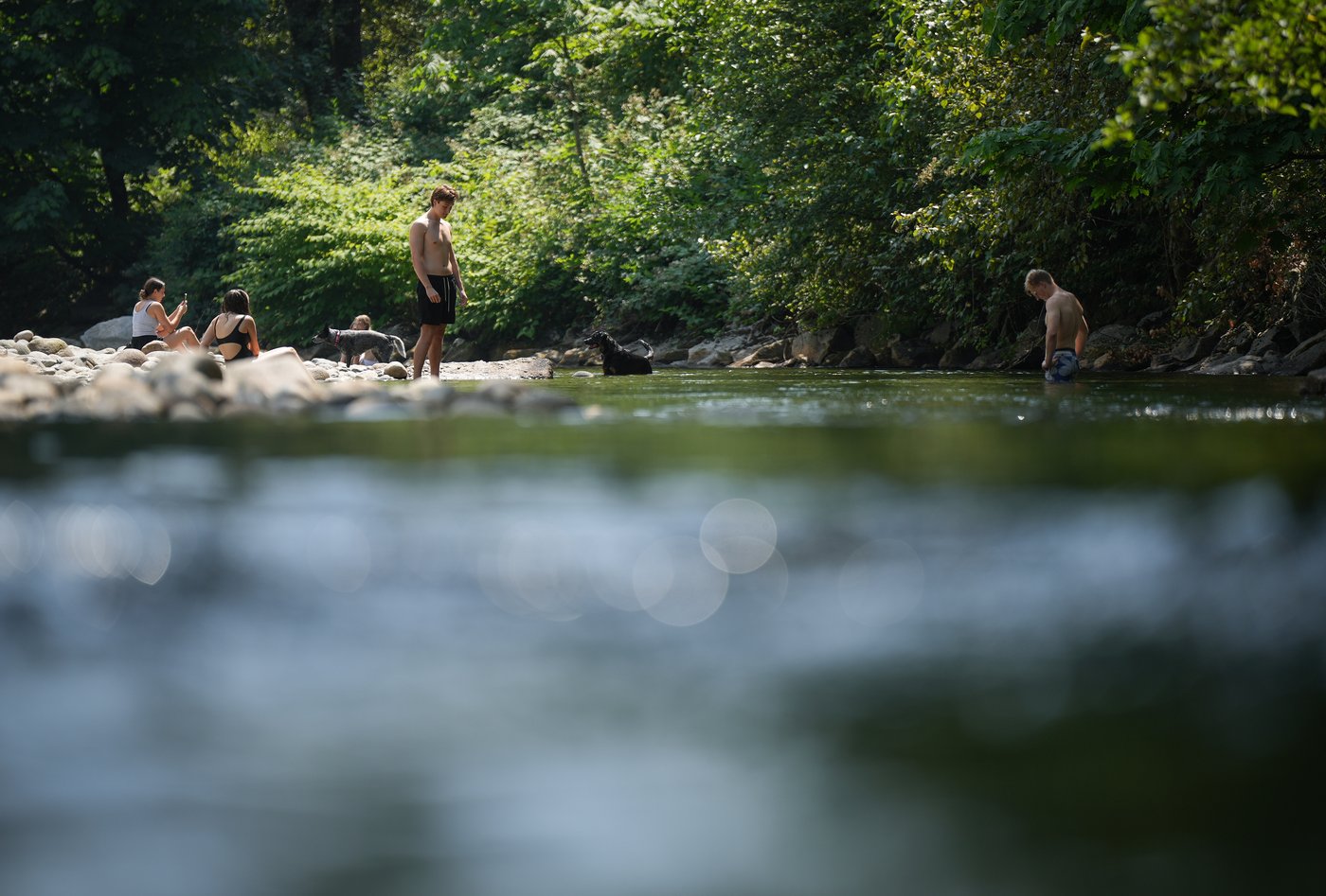 People cool off in Lynn Creek in North Vancouver, B.C., on Thursday, July 6, 2023. THE CANADIAN PRESS/Darryl Dyck