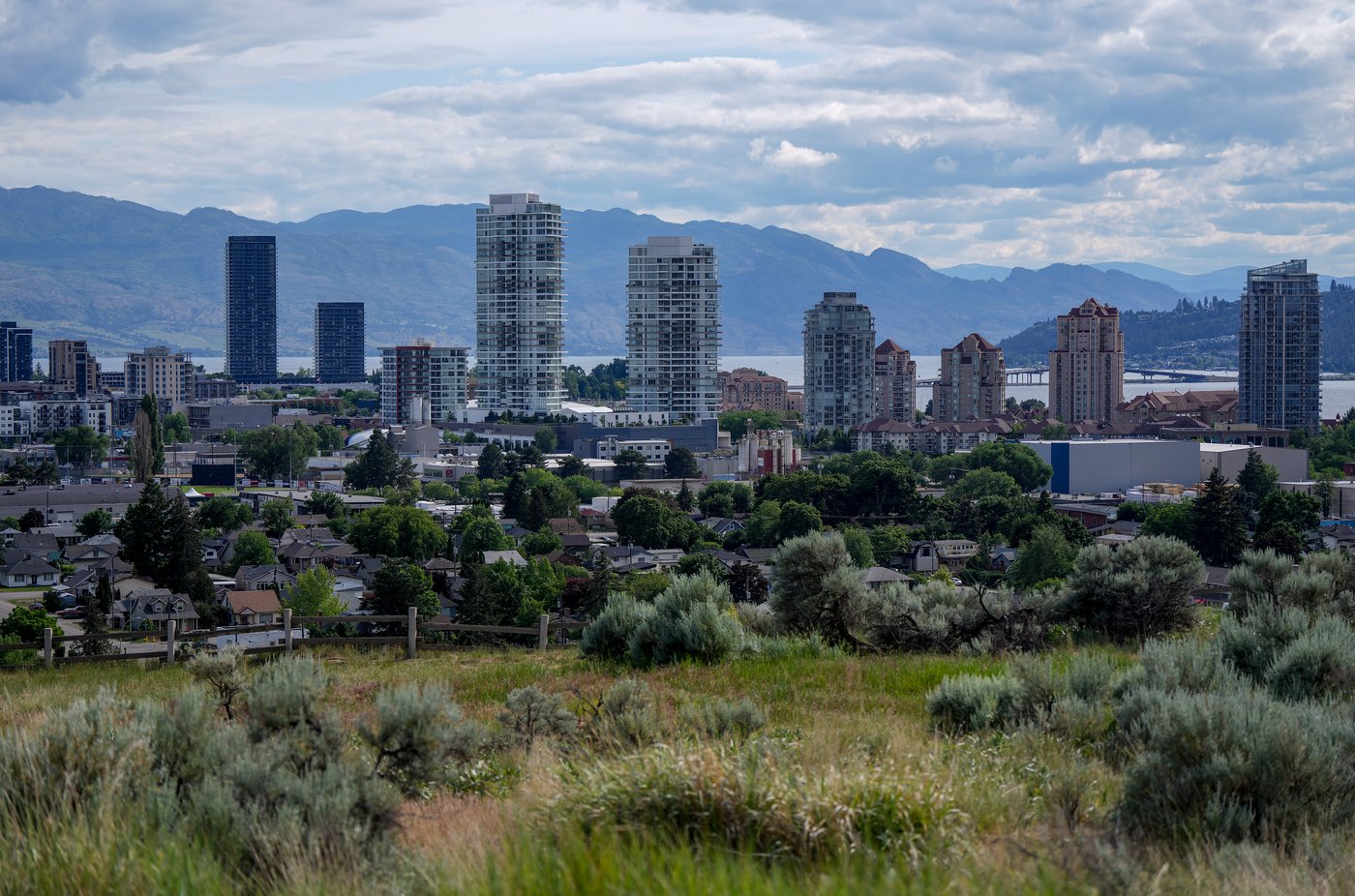 Condo towers and industrial buildings are seen in downtown Kelowna, B.C., on Saturday, May 30, 2026. THE CANADIAN PRESS/Darryl Dyck