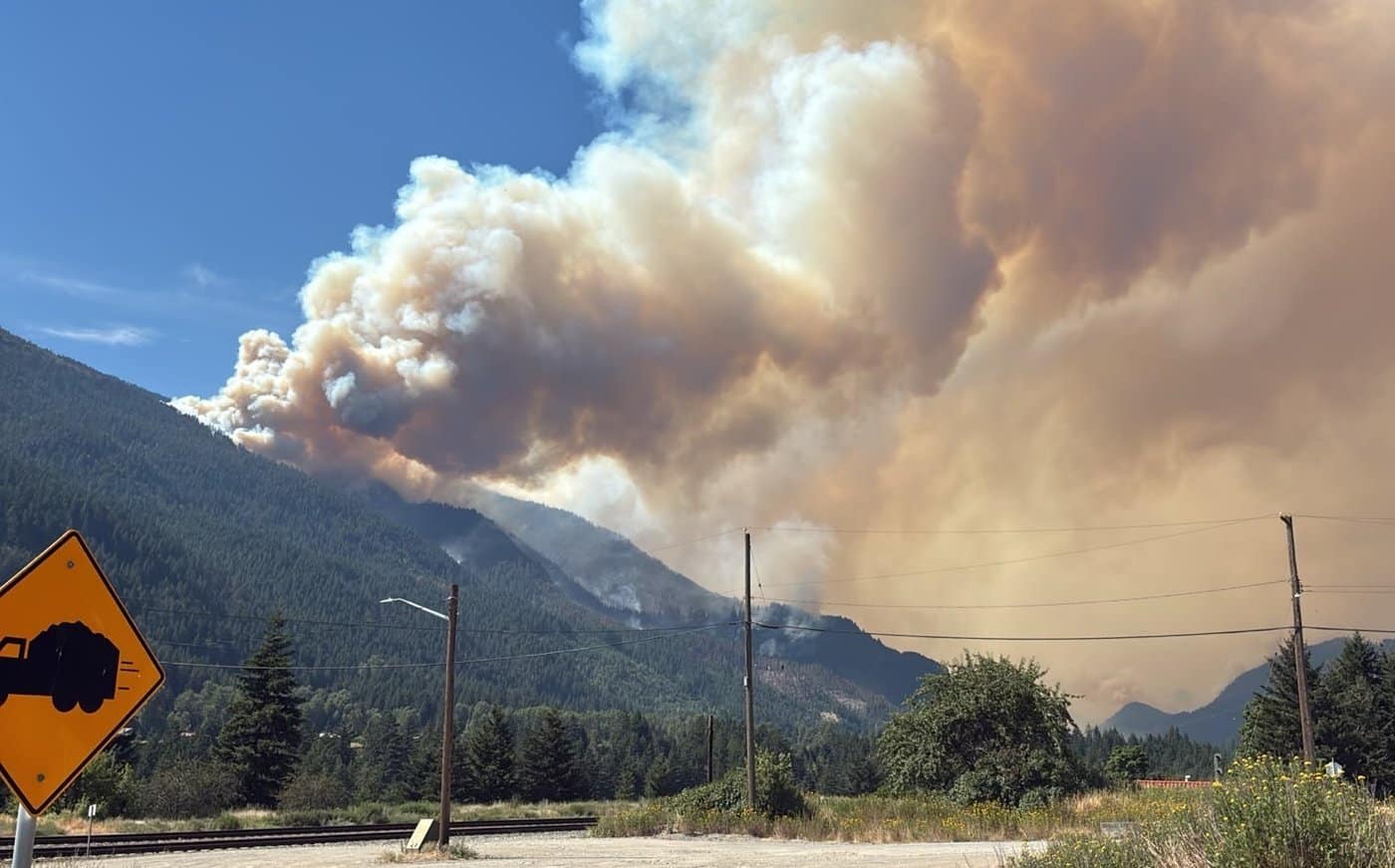 The Brunswick Creek wildfire near Boston Bar B.C., is shown in this handout photo provided by BC Wildfire Service, on Tuesday, July 7, 2026. THE CANADIAN PRESS/Handout — BC Wildfire Service (Mandatory Credit)