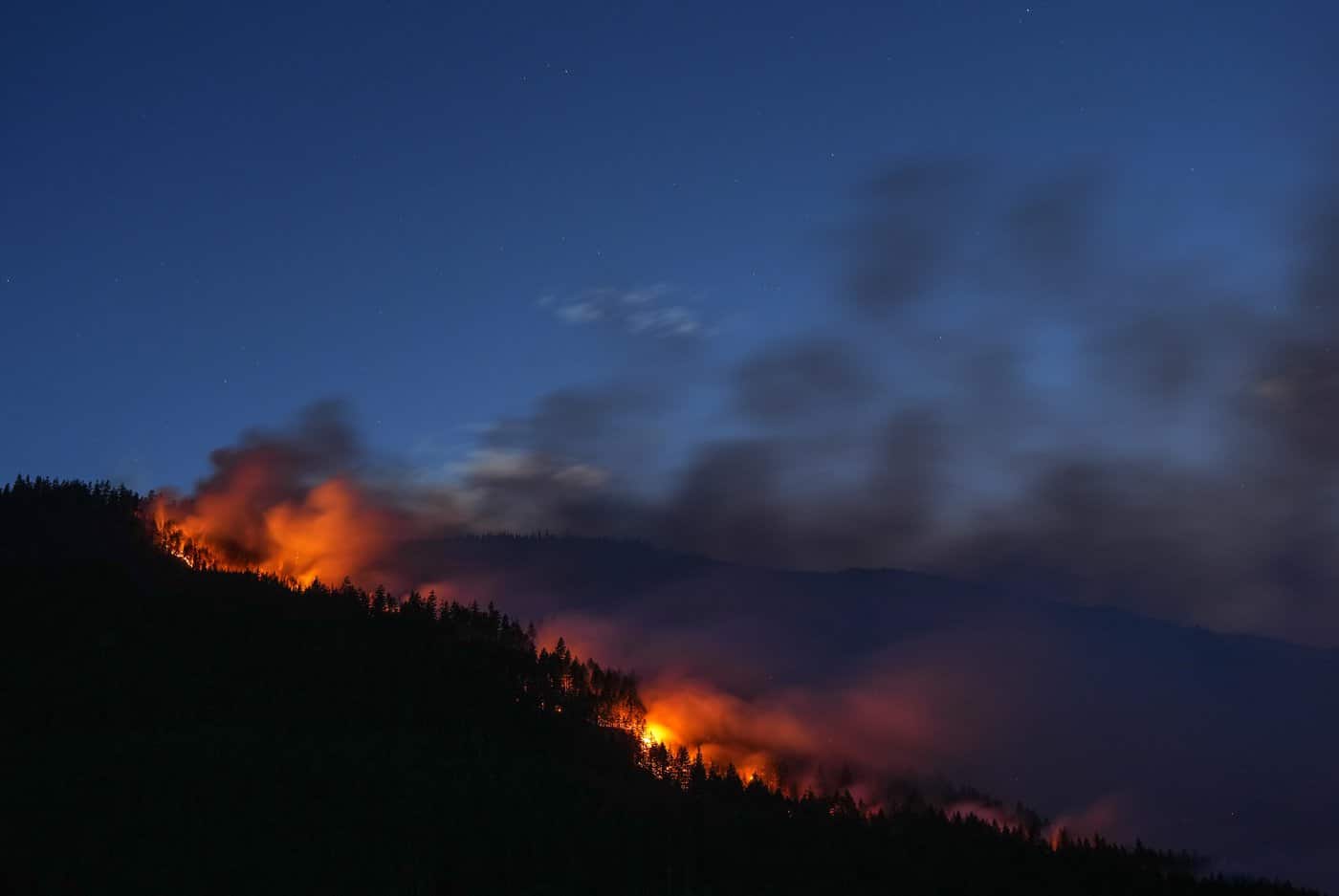 The Brunswick Creek wildfire consumes trees on a mountainside, in Boston Bar, B.C., on Thursday, July 9, 2026. THE CANADIAN PRESS/Darryl Dyck