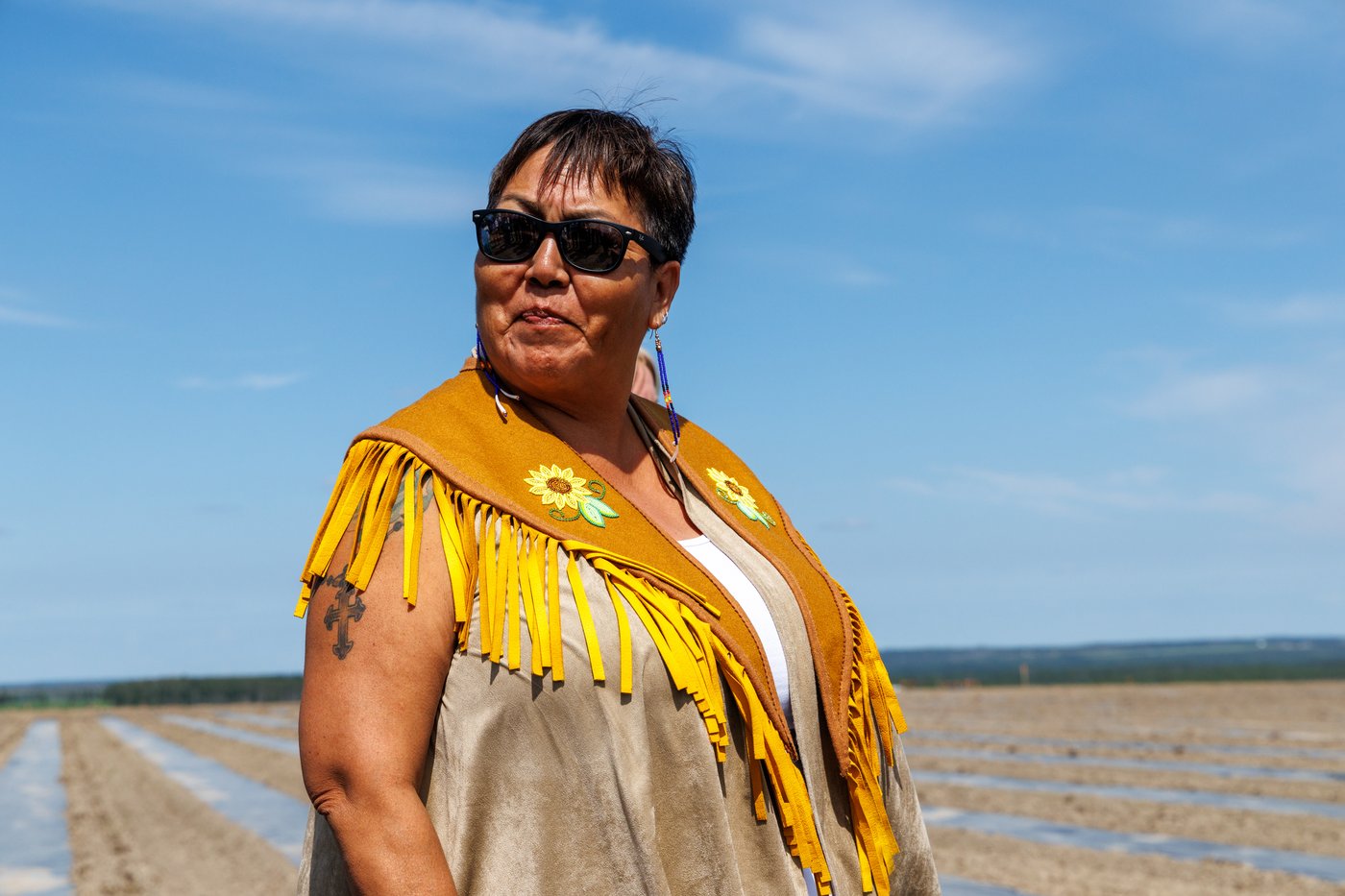 Chief Sherry Dominic of the Blueberry River First Nations, near Fort St. John, B.C., is shown in this handout photo during the unveiling of a new Indigenous-led commercial Native Plant Orchard on Tuesday, July 14, 2026. THE CANADIAN PRESS/Handout — Blueberry River First Nations (Mandatory Credit)