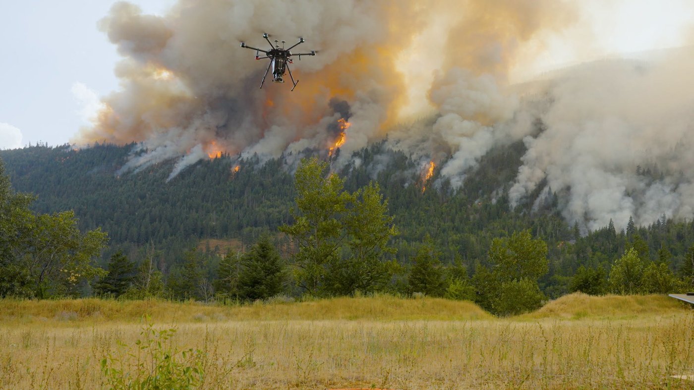 A drone operated by the BC Wildfire Service is seen in this undated handout photo. The service says it used a drone to trigger a controlled burn during an active fire near Boston Bar, B.C., in what it says was a Canadian first. THE CANADIAN PRESS/Handout — BC Wildfire Service (Mandatory Credit)